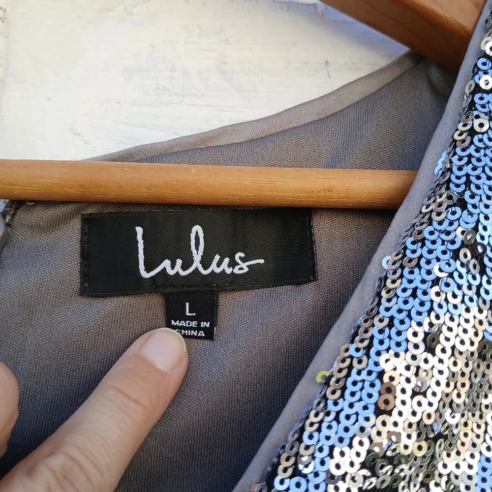 Lulus Silver Sequin Dress Cocktail Mini Large
